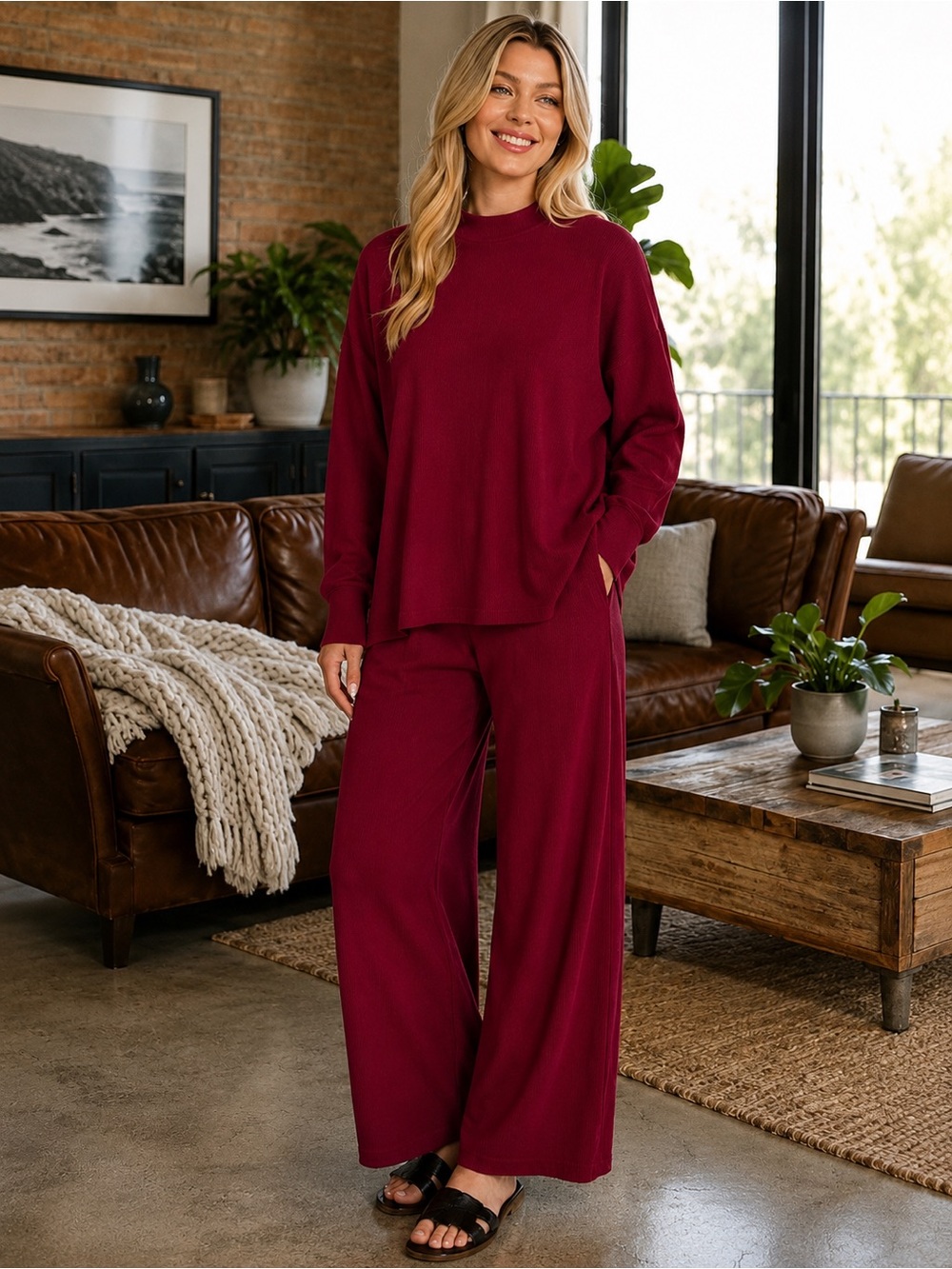 369. Women’s Cabernet Viscose Cozy Ribbed Lounge Top & Pant Set NEW